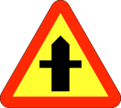 A29 Varning för vägkorsning där trafikanter på anslutande väg har väjnings- eller stopplikt
