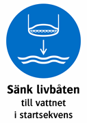 Sänk livbåten 
till vattnet 
i startsekvens 