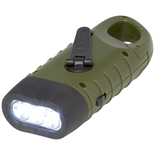 Helios soldynamo-ficklampa med karbinhake av återvunnen plast