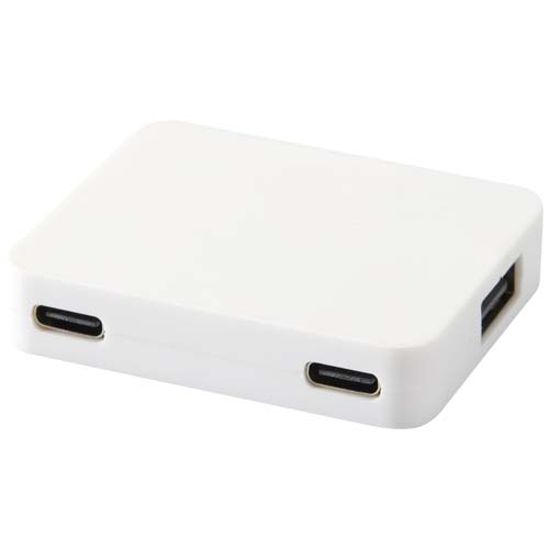 Gaia 4-portars USB-hubb med USB-A- och Typ-C-utgång och dubbla ingångar – tillverkad av återvunnen plast