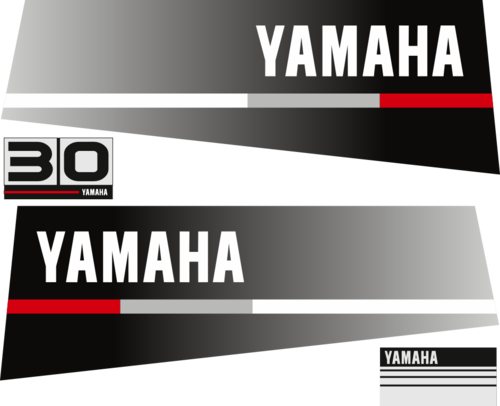 30hk Svart/rött/grått Komplett innehållande: 2st Dekaler för Yamaha 30hk och 1st bakre dekal med 30hk
