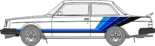 Datorskuren dekorsats i självhäftande folie. Passar till Volvo 240, 2-dörrars och 4-dörrars.