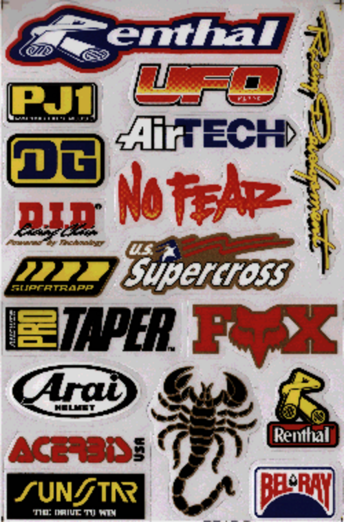 Dekalark 26x17cm. Blandade logotyper på dekalark. dekalerna är utstansade. Inte samma höga kvalité som på våra övriga dekaler.