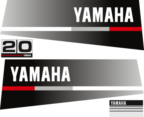 20hk Svart/rött/grått Svart/rött/grått Komplett innehållande: 2st Dekaler för Yamaha 20hk och 1st bakre dekal med 20hk