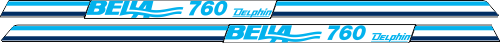 2400mm bred Mörkblå/ljusblå/vit Mörkblå/ljusblå/vit Konturskuren tryckt dekalsats i självhäftande folie. Leverans med appliceringstejp. Komplett innehållande: 2st Stripes i Mörkblått/ljusblått tryckt på vit bakgrund. En för vänster sida och en för höger. 2400mm långa. Text Bella 760 Delphin