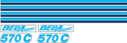3400mm bred Ultra/blå/ljusblå Ultra/blå/ljusblå Datorskuren dekalsats i självhäftande folie. Leverans med appliceringstejp. Komplett innehållande: 4st Stripes i Mörkblå/jusblått. 1200mm långa styck. 2st dekaler med vit bakgrund  bella. samt 2st 570C.