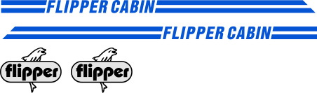 Flipper Cabin Komplett innehållande: 2st flipperdekal / logoer  2st stripes kabin 1790mm. Logotyp i svart&silver 230mm.