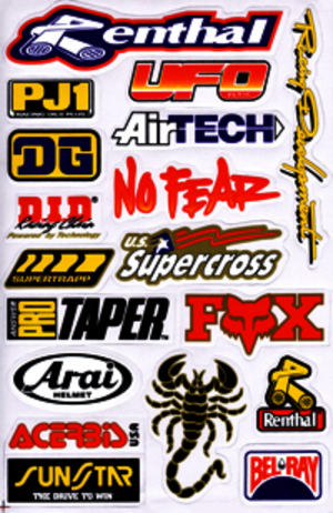 Dekalark 26x17cm. Blandade logotyper på dekalark. dekalerna är utstansade. Inte samma höga kvalité som på våra övriga dekaler.