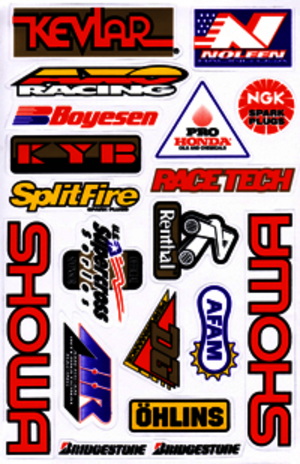 Dekalark 26x17cm. Blandade logotyper på dekalark. dekalerna är utstansade. Inte samma höga kvalité som på våra övriga dekaler.