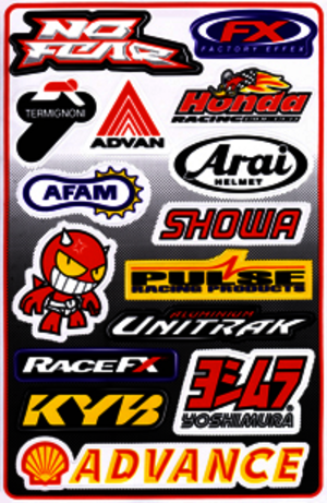 Dekalark 26x17cm. Blandade logotyper på dekalark. dekalerna är utstansade. Inte samma höga kvalité som på våra övriga dekaler.