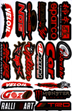 Dekalark 26x17cm. Blandade logotyper på dekalark. dekalerna är utstansade. Inte samma höga kvalité som på våra övriga dekaler.