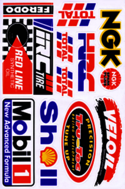 Dekalark 26x17cm. Blandade logotyper på dekalark. dekalerna är utstansade. Inte samma höga kvalité som på våra övriga dekaler.