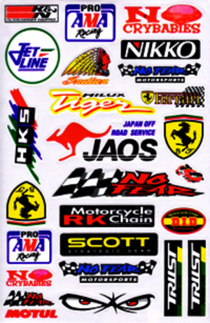 Dekalark 26x17cm. Blandade logotyper på dekalark. dekalerna är utstansade. Inte samma höga kvalité som på våra övriga dekaler.