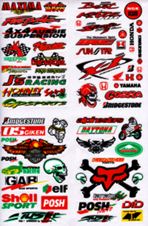 Dekalark 26x17cm. Blandade logotyper på dekalark. dekalerna är utstansade. Inte samma höga kvalité som på våra övriga dekaler.