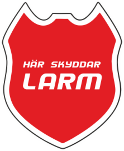 Varningsdekal Här skyddar larm.