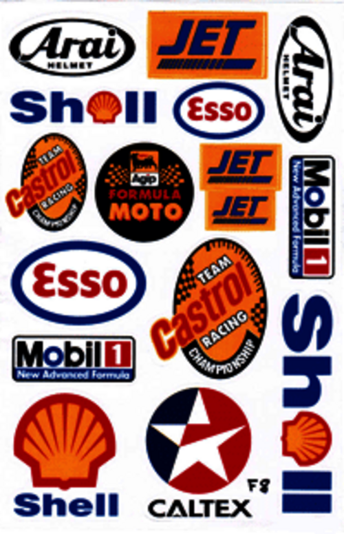 Dekalark 26x17cm. Blandade logotyper på dekalark. dekalerna är utstansade. Inte samma höga kvalité som på våra övriga dekaler.