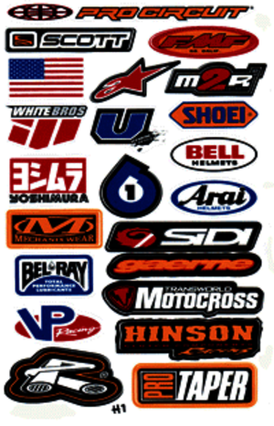 Dekalark 26x17cm. Blandade logotyper på dekalark. dekalerna är utstansade. Inte samma höga kvalité som på våra övriga dekaler.