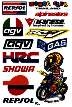 Dekalark 26x17cm. Blandade logotyper på dekalark. dekalerna är utstansade. Inte samma höga kvalité som på våra övriga dekaler.