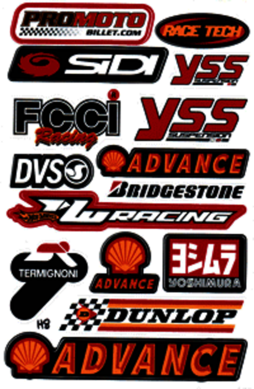 Dekalark 26x17cm. Blandade logotyper på dekalark. dekalerna är utstansade. Inte samma höga kvalité som på våra övriga dekaler.