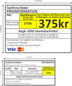 Här kan du designa dina egna prislistor till din taxibil.