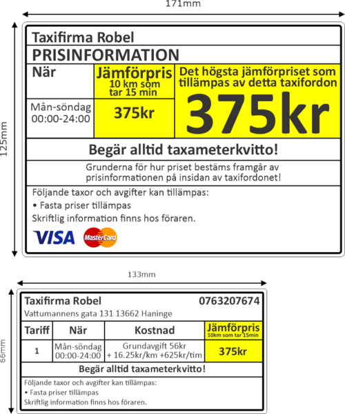 Här kan du designa dina egna prislistor till din taxibil.