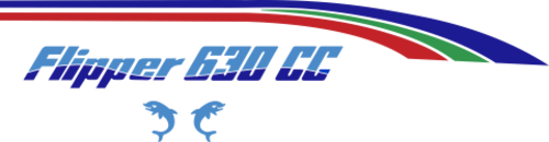 Flipper 630 CC Vitt skrov Blå/grön/röd modell Blå/grön/röd modell Komplett innehållande: 2st flipper 630 CC texter 2-färg-2st. Stripes under relingslist 3-färg. Stripes till överbyggnaden 2-färg. 2 Delfiner.  ca 4,8meter lång.