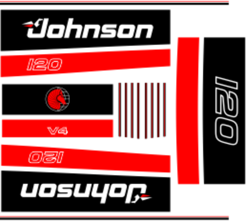 120 hk Svart/rött Svart/rött Komplett innehållande: 9st Dekaler för Johnson 120hk v4 1991
