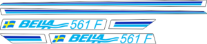 1755mm bred blå/ljusblå blå/ljusblå Datorskuren dekalsats i självhäftande folie. Leverans med appliceringstejp. Komplett innehållande: 2st Stripes i blått/ljusblått. 1755mm långa. 2st dekaler med Bella 561F och svenska flaggan.