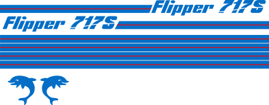 Flipper 717S Blått/rött Blått/rött Komplett innehållande: 2st flipperdekal / logoer 2st stripes vattenlinje, 2st stripes kabin. Blått & rött i originalfärg