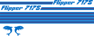 Flipper 717S Blått/rött Blått/rött Komplett innehållande: 2st flipperdekal / logoer 2st stripes vattenlinje, 2st stripes kabin. Blått & rött i originalfärg