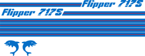 Flipper 717S Blått/rött Blått/rött Komplett innehållande: 2st flipperdekal / logoer 2st stripes vattenlinje, 2st stripes kabin. Blått & rött i originalfärg