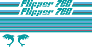 Flipper 760 Blått/rött Blått/rött Komplett innehållande: 2st flipperdekal / logoer 2st stripes vattenlinje, 2st stripes kabin. Turkos, ljusblå och röd.