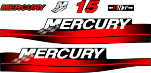 15hk Svart/rött/grått/vitt Komplett innehållande: 6st Dekaler för Mercury 15hk.