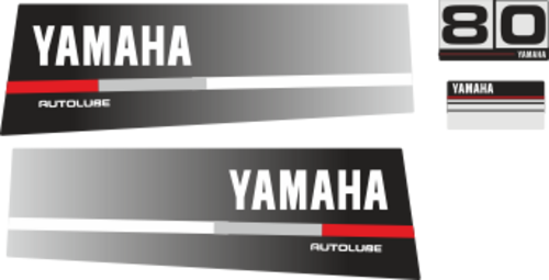 80hk Svart/rött/grått Komplett innehållande: 2st Dekaler för Yamaha 80hk och 1st bakre dekal med 80hk , en främre dekal yamaha.