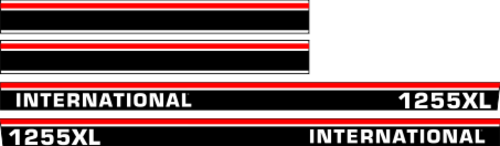 Printad Dekorsats IH International 1255 XL. Svart/vit/röd Komplett: 2 st stripes 1255 XL International 1620x88mm, 2st stripes 1000x108mm