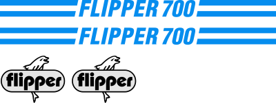 Komplett innehållande: 2st flipperdekal / logoer  2st stripes kabin. Blåa stripes. Logotyp i svart&silver. Dekoren finns i två höjder på texten.
