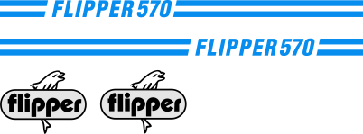 Flipper 570 Komplett innehållande: 2st flipperdekal / logoer 2st stripes kabin. Logotyp i svart&silver.