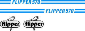 Flipper 570 Komplett innehållande: 2st flipperdekal / logoer 2st stripes kabin. Logotyp i svart&silver.