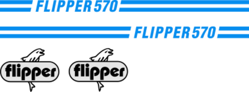 Flipper 570 Komplett innehållande: 2st flipperdekal / logoer 2st stripes kabin. Logotyp i svart&silver.