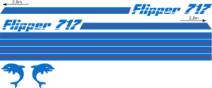 Flipper 717 Blått/rött Blått/rött Komplett innehållande: 2st flipperdekal / logoer 2st stripes vattenlinje, 2st stripes kabin. Blått & rött i originalfärg