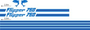 Flipper 760 Blått/rött Blått/rött Komplett innehållande: 2st flipperdekal / logoer 2st stripes vattenlinje, 2st stripes kabin. Blått & rött i originalfärg