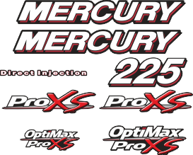 225hk Svart/rött/grått/vitt Komplett innehållande: 8st Dekaler för Mercury 225hk ProXS.