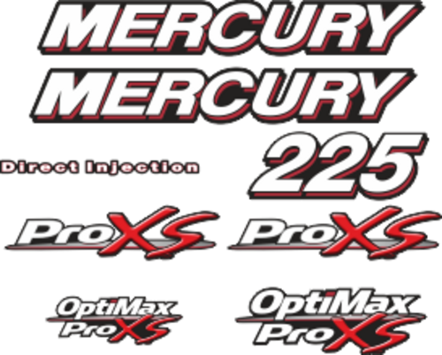 225hk Svart/rött/grått/vitt Komplett innehållande: 8st Dekaler för Mercury 225hk ProXS.