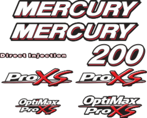 200hk Svart/rött/grått/vitt Komplett innehållande: 8st Dekaler för Mercury 200hk ProXS.