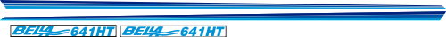3400mm bred Ultra/blå/ljusblå  Datorskuren dekalsats i självhäftande folie. Leverans med appliceringstejp. Komplett innehållande: 2st Stripes i Mörkblå/bllått/ljusblått. 3400mm långa. 2st dekaler Bella 641HT vit bakgrund  813x90mm.