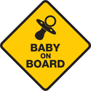 Gul/svart printad Baby on Board dekal