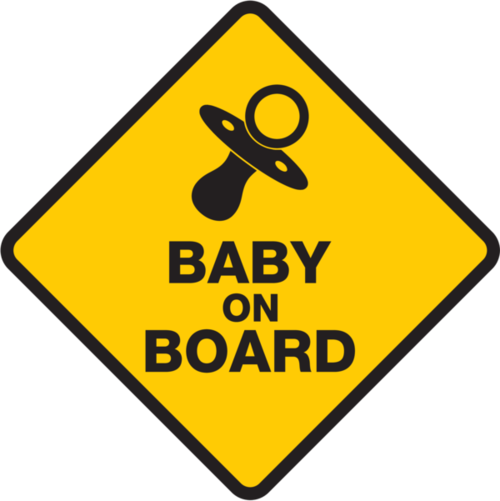 Gul/svart printad Baby on Board dekal