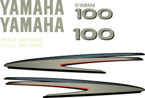 Komplett kitt med 2st laminerade dekorer, 2st Yamaha logo, 2st Fourstroke texter samt 100hk dekal bak och fram.