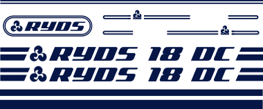 Ryds 18 DC dekorsats innehåller 2st loggor som är 1150x90mm. logo till Akterspegel, Stripes till vattenlinje samt stripes till Däcket med runda ändar och symbol