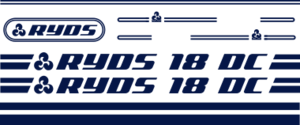 Ryds 18 DC dekorsats innehåller 2st loggor som är 1150x90mm. logo till Akterspegel, Stripes till vattenlinje samt stripes till Däcket med runda ändar och symbol